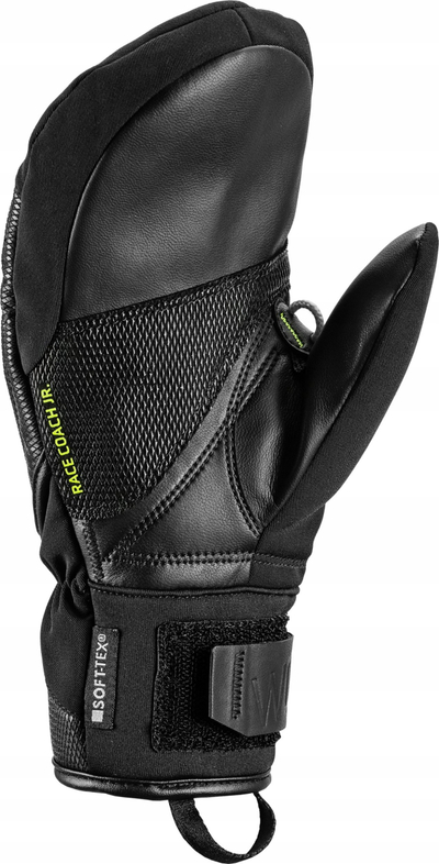 Doreza ski Leki WCR C-Tech 3D Mittens Kids, për kalamaj, madhësia 8, të zeza me neon të verdhë
