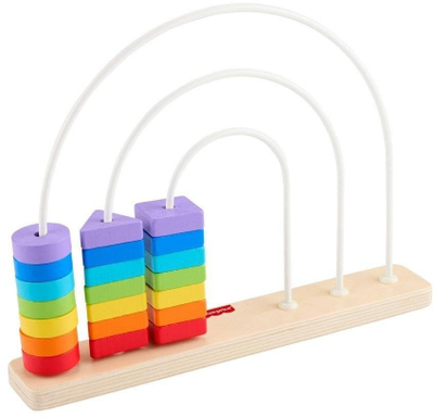 Дрвена играчка Fisher-Price лавиринт со мониста во боја на виножито, едукативна активност, во повеќе бои