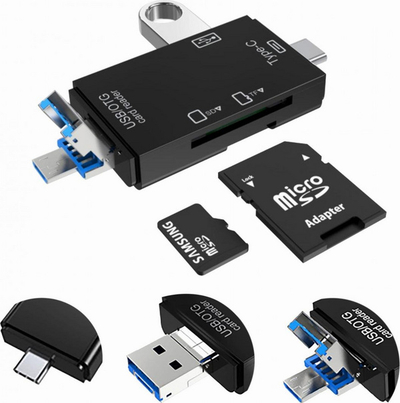 Читач на картички Vakoss TC-R425X, USB MicroUSB USB C, 6 во 1, црн