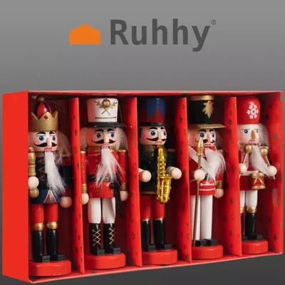 Set për zbukurim peme Nutcracker, 5 copë, dru, shumëngjyrësh