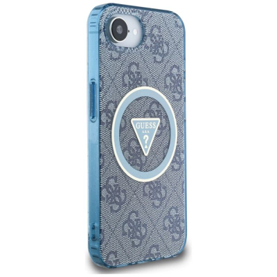 Футрола за телефон Guess IML Metal Glitter 4G Circle Triangle за iPhone 16E, со MagSafe, сина