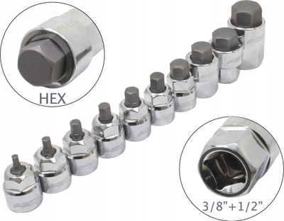 Set çelësa goditës ASTA A M10HEXL, profil i ulët, HEX 3/8" dhe 1/2", në shinë