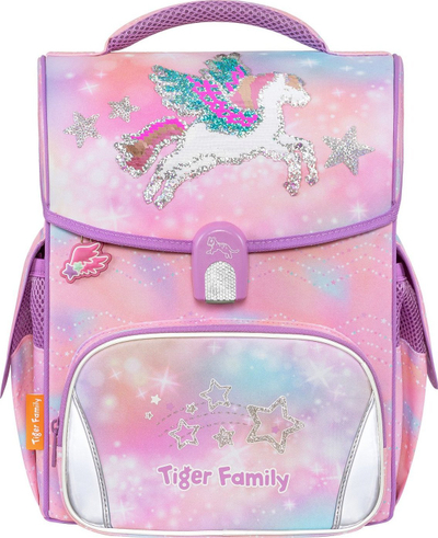 Çantë shpine për në shkollë Tiger Family Jolly Dream On, ergonomike, me reflektorë, rozë vjollcë