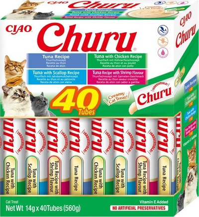 Shpërblim për mace INABA Churu Tuna Seafood Variety Box, 40x14g, pure e butë