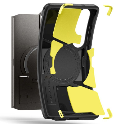 Kllëf telefoni Spigen Tough Armor AI MagFit, për Galaxy S25 Ultra, me këmbë mbajtëse, gunmetal