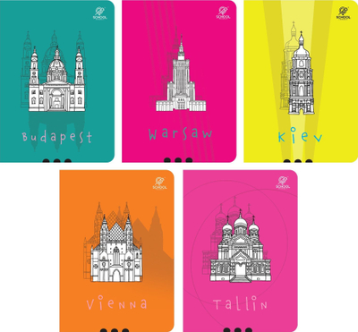 Set fletore shkolle Elanders Cities A5, 32 fletë me vija, 10 copë, shumëngjyrëshe