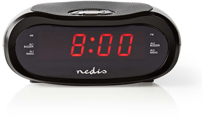 Radiokarike me alarm Nedis, LED 0.6", radio AM FM, e zezë
