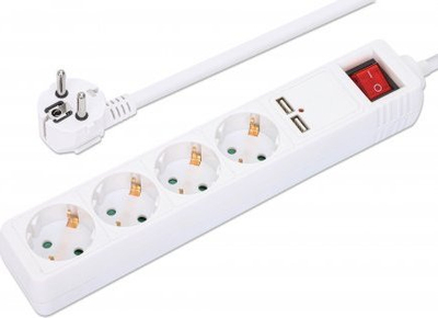 Prizë zgjatëse IC Intracom, 4 dalje, 2 porta USB, e bardhë