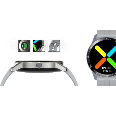 Smartwatch G.Rossi SW018-2, ekran rrumbullak me ngjyra, rrip silikoni, gri