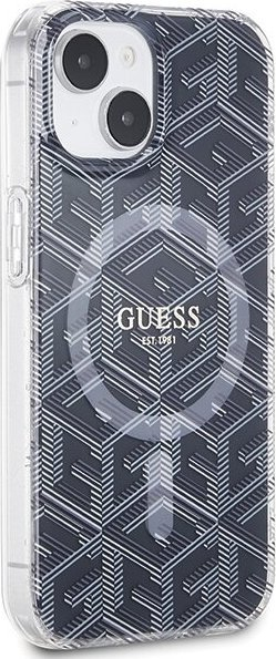 Kase telefoni Guess IML GCube MagSafe, për iPhone 15 Plus 14 Plus, TPU PC, e zezë