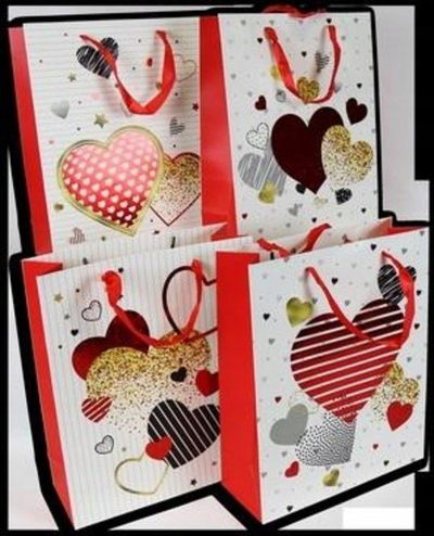Qese dhurate Kalpol Gift Bag, 26x32x10cm, letër e trashë, me zemra shumëngjyrëshe