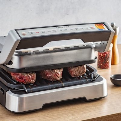 Grill kontakti Tefal GC773D OptiGrill 2 in 1, 2100W, 9 programe automatike, argjendtë