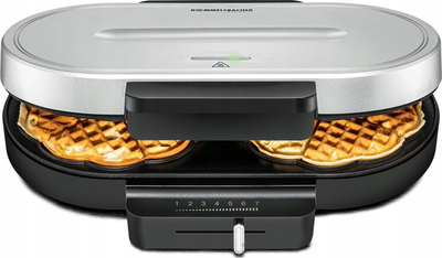 Aparat për waffle Rommelsbacher WA 1250, 1200W, pllaka jo ngjitëse, i zi me argjend