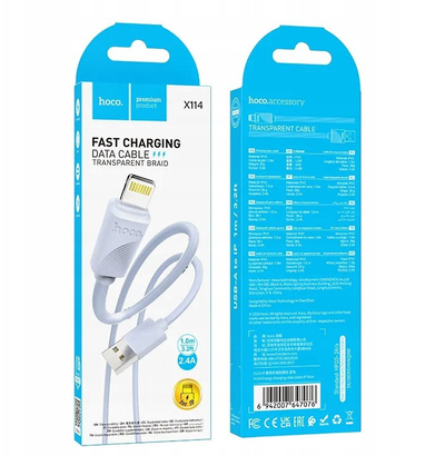 Kabllo karikimi Hoco X114, USB A në Lightning, 1m, 2.4A, blu