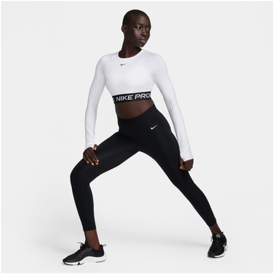 Блуза за тренинг Nike Pro 365 Dri FIT, со долги ракави, кратка, бела