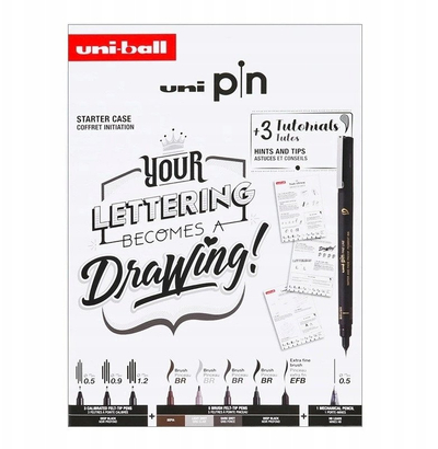 Set lapsash fineliner Uni-Ball Uni Pin Manga Starter Case, 12 copë, bojë e zezë, për vizatim