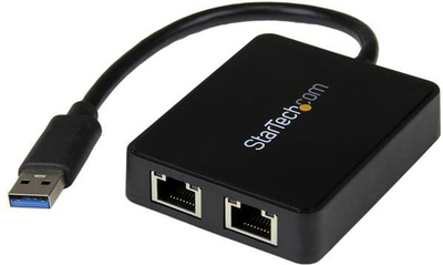Adapter rrjeti StarTech USB32000SPT, USB 3.0 në 2x Gigabit LAN, port USB shtesë, i zi