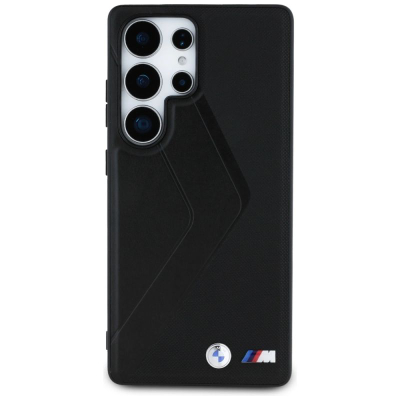 Kapak telefoni BMW Leather Oversized MagSafe, për Samsung Galaxy S25 Ultra, lëkurë natyrale, e zezë