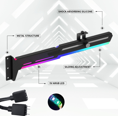 Mbajtës GPU 1stCOOL Holder Metal Black AURA ARGB, metal, i zi