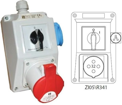 Set instalimi elektrik Spamel ZI05R341, prizë 32A 4P+2P+PE, IP44, e kuqe
