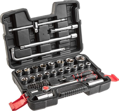 Сет алат Top Tools 38D550, 47 парчиња, глави 1/4" и 1/2", црна пластична кутија