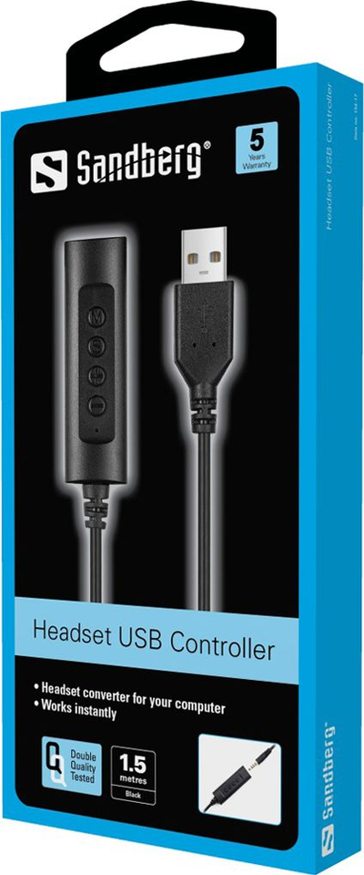 Kabllo adaptuese Sandberg Headset USB Controller, 3.5mm në USB, 1.5m, e zezë