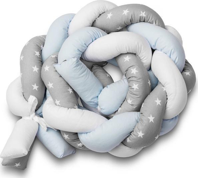Mbrojtës shtrati për bebe Sensillo Braid for Baby Cot, 210 cm, motiv yje blu