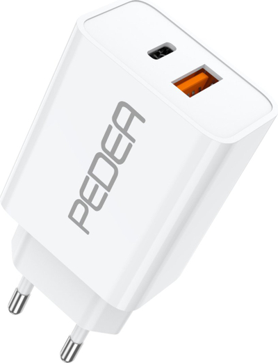 Karikues PEDEA Fast Charger Dual, 20W, USB A edhe USB C, i bardhë