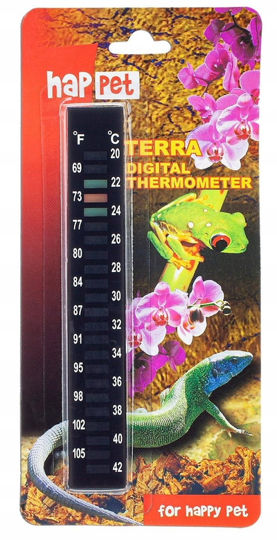 Termometër vetëngjitës për terrarium Happet, matje në °C dhe °F, shumëngjyrësh