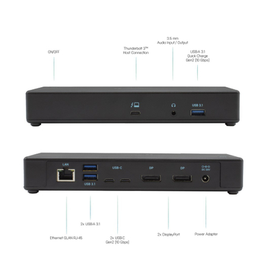 Stacion dokimi I-Tec Thunderbolt 3 USB-C, me dy DisplayPort, 4K, gri