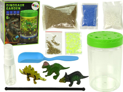 Set kreativ Lean Dinosaur Garden, kopsht dinosauri në kavanoz, me drita që ndriçojnë në errësirë, me kapak jeshil