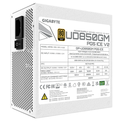 Furnizim energjie Gigabyte UD850GM PG5 V2 ICE, 850W, 80 Plus Gold, modular, i bardhë