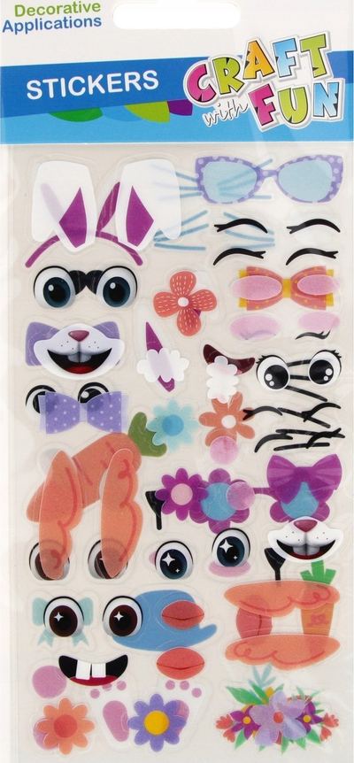 Ngjitësa dekorativë Craft with Fun Faces Stickers, 2 fletë, shumëngjyrëshe