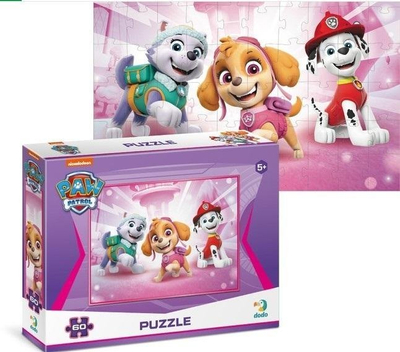 Puzzle Dodo Paw Patrol me Everest, Skye edhe Marshall, 60 copa, rozë