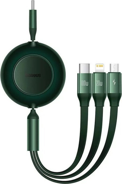 Kabllo karikimi Baseus CAMJ010206, 3 në 1, 100W, 1.1m, jeshile e errët