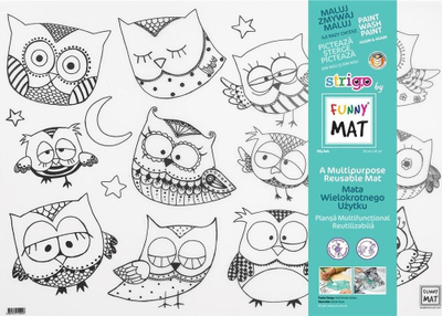 Tapet tavoline Funny Mat Owls, për ngjyrosje, 68 x 48 cm, i bardhë