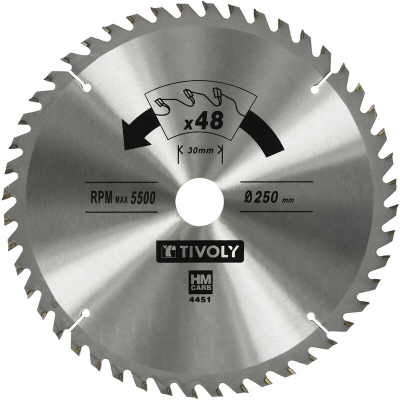 Disk sharre rrethore Tivoly 4451, Ø250mm, 48 dhëmbë karbidi, ngjyrë argjendtë
