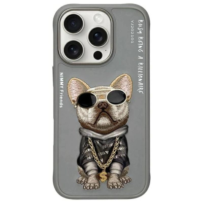 Kapak telefoni Nimmy Glasses Cool Dog për iPhone 16 Pro Max 6.9", TPU PC, gri