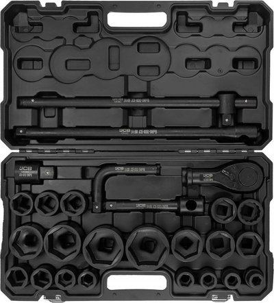 Set çelësash goditës JCB 68262 5MPB, 3/4" dhe 1", 26 copë, i zi