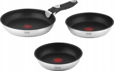 Set tiganësh dhe tenxheresh Teesa, dorezë e lëvizshme, 22cm 24cm 28cm, gri