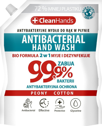 Sapun i lëngshëm antibakterial CleanHands Peony and Cotton, 1000 ml, për mbushje