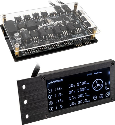 Kontrollues ventilatorësh dhe RGB Lamptron RW460, ekran LCD, telekomandë, i zi