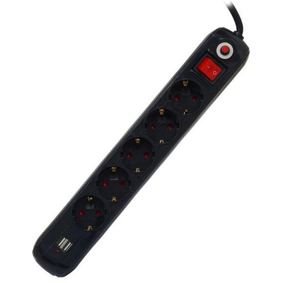 Zgjatëse Spacer PP-5-45B-USB, 5 dalje, 2x USB, 4.5m, e zezë