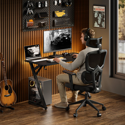 Tavolinë gaming SENSE7 VAMO, 120x60 cm, strukturë çeliku, e zezë