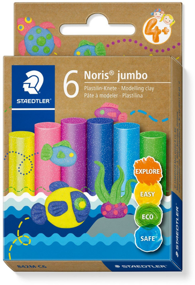 Пластелин STAEDTLER Noris Jumbo, 6 бои со сјај, за деца