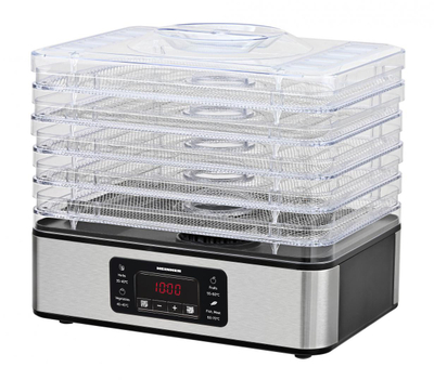 Dehidrator për fruta dhe perime Heinner Drymaster Pro, 320-380W, 5 tepsi inox, argjendtë transparent