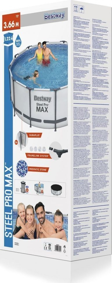 Надземен базен Bestway Steel Pro Max 56420, 366x122 cm, челична конструкција, сив