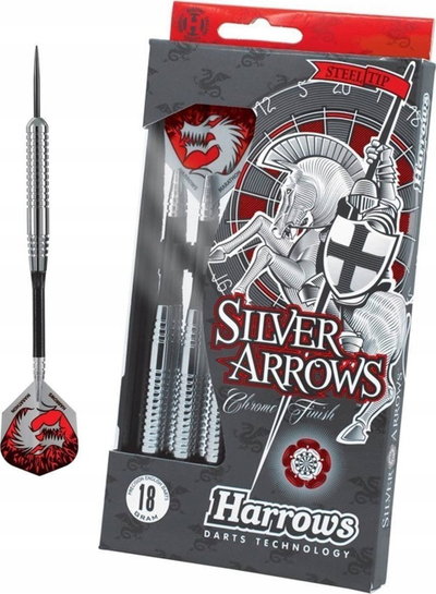 Shigjeta darts Harrows Silver Arrows Steeltip, profesionale, me majë çeliku, ngjyrë argjendi
