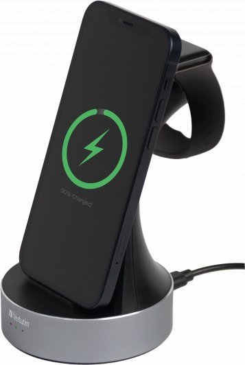 Mbushës wireless Verbatim WCS-01 2‑në‑1, për iPhone dhe Apple Watch, me qëndrim, i zi