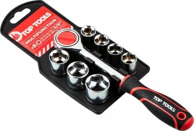 Set çelësash me gola Top Tools 38D142, 8 copë, 3/8", i zi me të kuqe